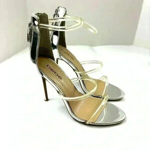 Bebe Berdine Silver Metallic Ankle-Strap Dress Zip Sandaled Heels Size 6.5